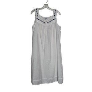 Celestial Dreams White Cotton Swiss Dot Nightgown Navy Floral Embroidery L 12-14